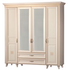 Шкаф для одежды 4-дверный с зеркалом №493 Марлен кремовый белый в Советском - sovetskiy.mebel24.online | фото