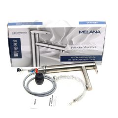 Смеситель д/кухни MELANA-F610303 Stello нерж.сталь, однорычажный, сатин, вытяжной излив в Советском - sovetskiy.mebel24.online | фото 2