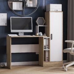 Стол компьютерный СКМ-2 ЛДСП Белый/Дуб сонома в Советском - sovetskiy.mebel24.online | фото