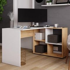 Стол компьютерный угловой СКМУ-4 Белый/Дуб крафт золотой в Советском - sovetskiy.mebel24.online | фото