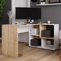 Стол компьютерный угловой СКМУ-4 Белый/Дуб сонома в Советском - sovetskiy.mebel24.online | фото