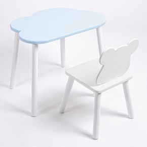 Комплект детский стол ОБЛАЧКО и стул МИШКА ROLTI Baby (голубая столешница/белое сиденье/белые ножки) в Советском - sovetskiy.mebel24.online | фото