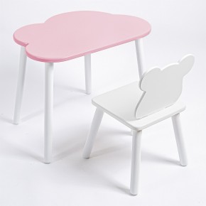 Комплект детский стол ОБЛАЧКО и стул МИШКА ROLTI Baby (розовая столешница/белое сиденье/белые ножки) в Советском - sovetskiy.mebel24.online | фото