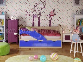 Кровать Дельфин-1 800*1600 (Синий металлик/дуб крафт белый) в Советском - sovetskiy.mebel24.online | фото