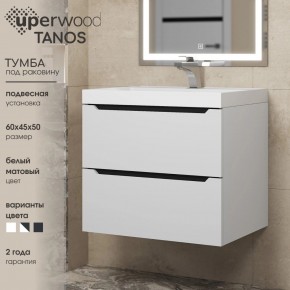 Тумба под раковину Uperwood Tanos 60 см, подвесная, белая/графит в Советском - sovetskiy.mebel24.online | фото 3