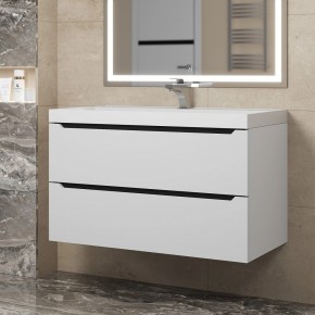 Тумба под раковину Uperwood Tanos 90 см, подвесная, белая/графит в Советском - sovetskiy.mebel24.online | фото